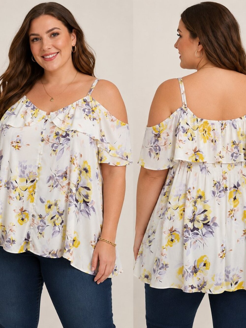 Torrid Floral Cold Shoulder Blouse Top Womens 4X Multicolor Smocked Back Read